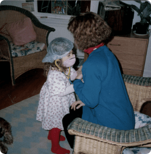 Doctor Rachel talking to a child